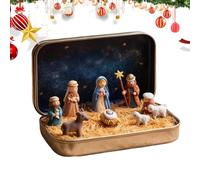 Genérico Nativity Set - Mini 3D Holy Figurine in Tin Box, Christmas Jesus Ornament with Metal and Resin Craft | Religious Decoration for Home, Office and Holiday Display usages