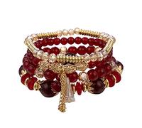 Genérico Natural Joyería Pulseras de perlas apilables para hombres y mujeres Pulsera multicapa extensible Conjunto de joyas multicolor Varias pulseras anillos, talla única, Vidrio, No es una piedra