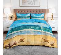 Genérico Naturaleza Estrella De Mar Concha Marina Juego de Funda Nórdica Doble Cara con Impresión 3D, Ropa de Cama, Antialérgica y Resistente, 135 x 200 cm, Azul