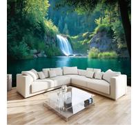 Genérico Nature Cascades Lacs Árboles Papel pintado panorámico 3D 250 x 175 cm Tapiz de pared Papel pintado no tejido para dormitorio salón - Póster de cuadros de pared, color verde