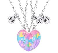 Genérico Necklace for 3 - Magnetic Matching Heart,Butterfly Friendship Gift | friend Magnetic Matching Heart Necklace Fun Best Sisters Kids Girls Matching Jewelry Birthday Party School Daily