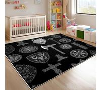 Genérico Negro Alfombra Habitación Infantil 80x150 cm - Tema de Cultura NóRdica Retro Suave Antideslizante y Lavable Alfombra de Franela para Salón, Sala de Juegos, Entrada Decoración del Hogar