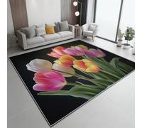 Genérico Negro Alfombra Salon 140x200 cm - Hermoso Tulipán Alfombra Grande, Antideslizante Lavable de Dormitorio de Pelo Corto para Pasillo Larga Habitacion Comedor