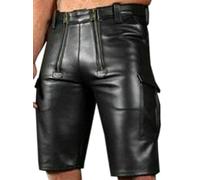 Genérico Negro,L, Hombres Sexy Cuero PU Ocio Deportes Cremallera Ajustado Piel Bermudas Club Nocturno DS Juego De Roles Escenario Ropa