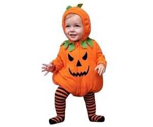 Genérico Neonato Bambina Ragazzi Halloween Set di vestiti Manica Lunga Pile Cerniera con Cappuccio Pagliaccetto Giacca Top Pantaloni a Righe Leggings con piedi Costumi (p-Orange, 18-24 Months)