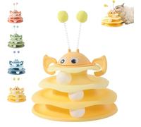 Genérico Nestoly Interactive 3-Layer Cat Toy Tower, 3 Layer Interactive Track with Rotating Bee and Rolling Balls, Self-Play Activity Toys (Yellow)