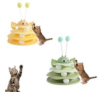 Genérico Nestoly Interactive 3-Layer Cat Toy Tower, with Rotating Bee and Rolling Balls, 3 Levels for Chase, Batting & Exercise, Self-Play Activity Toy, for Cats & Kittens (Green+Yellow)