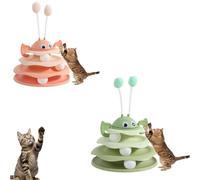 Genérico Nestoly Interactive 3-Layer Cat Toy Tower, with Rotating Bee and Rolling Balls, 3 Levels for Chase, Batting & Exercise, Self-Play Activity Toy, for Cats & Kittens (Green+Orange)