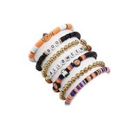 Genérico New Ambiance Halloween Bracelet Set, Stackable Stretch Bracelets with Skull Pumpkin Ghost Charms, Halloween Letter Bracelets Set for Women Party (A)