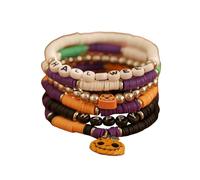 Genérico New Ambiance Halloween Bracelet Set, Stackable Stretch Bracelets with Skull Pumpkin Ghost Charms, Halloween Letter Bracelets Set for Women Party (C)