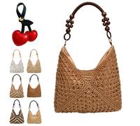 Genérico New Fashionable Handmade Woven Bag, Boho Large Capacity Summer Tote Bag with Beaded Shoulder Strap for Shopping, Beach Trips (D)