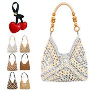 Genérico New Fashionable Handmade Woven Bag, Boho Large Capacity Summer Tote Bag with Beaded Shoulder Strap for Shopping, Beach Trips (A)