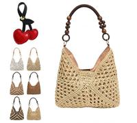 Genérico New Fashionable Handmade Woven Bag, Boho Large Capacity Summer Tote Bag with Beaded Shoulder Strap for Shopping, Beach Trips (B)