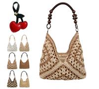 Genérico New Fashionable Handmade Woven Bag, Boho Large Capacity Summer Tote Bag with Beaded Shoulder Strap for Shopping, Beach Trips (C)
