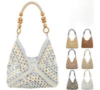 Genérico New Fashionable Handmade Woven Bag Crochet Bags, Boho Large Capacity Summer Tote Bag, for Shopping, Or Beach Trips (#A)