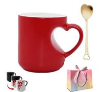 Genérico New Heart-Shaped Color Changing Magic Ceramic Mug, Thermochromic Surprise Design Coffee Cup, Romantic Novelty Gift for Valentine's Christmas Mother's Day (Gift set - Red)