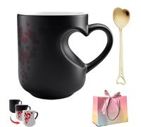Genérico New Heart-Shaped Color Changing Magic Ceramic Mug, Thermochromic Surprise Design Coffee Cup, Romantic Novelty Gift for Valentine's Christmas Mother's Day (Gift set - Black)