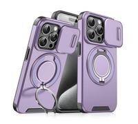 Genérico New Slide Camera Protection Magnetic Stand Phone Case, for iPhone 16/15/14/13/12/11 Pro MAX, Built-In Magnetic Ring, Precise Cutouts for Full Protection (17,Purple)