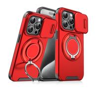 Genérico New Slide Camera Protection Magnetic Stand Phone Case, for iPhone 16/15/14/13/12/11 Pro MAX, Built-In Magnetic Ring, Precise Cutouts for Full Protection (17 Air,Red)
