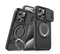 Genérico New Slide Camera Protection Magnetic Stand Phone Case, for iPhone 16/15/14/13/12/11 Pro MAX, Built-In Magnetic Ring, Precise Cutouts for Full Protection (14 Pro,Black)