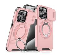 Genérico New Slide Camera Protection Magnetic Stand Phone Case, for iPhone 16/15/14/13/12/11 Pro MAX, Built-In Magnetic Ring, Precise Cutouts for Full Protection (15 Pro,Pink)