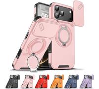 Genérico New Slide Camera Protection Magnetic Stand Phone Case for iPhone 17/16/15/14/13/12/11 Pro MAX, with Privacy Camera Cover and 360° Rotating Stand,Built-In Magnetic Ring (iPhone17 Air,Pink)