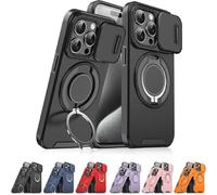Genérico New Slide Camera Protection Magnetic Stand Phone Case for iPhone 17/16/15/14/13/12/11 Pro MAX, with Privacy Camera Cover and 360° Rotating Stand,Built-In Magnetic Ring (iPhone15 Pro,Black)