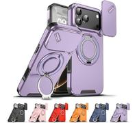 Genérico New Slide Camera Protection Magnetic Stand Phone Case for iPhone 17/16/15/14/13/12/11 Pro MAX, with Privacy Camera Cover and 360° Rotating Stand,Built-In Magnetic Ring (iPhone17 Air,Purple)