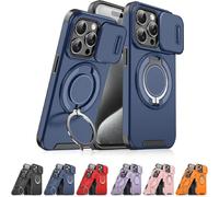 Genérico New Slide Camera Protection Magnetic Stand Phone Case for iPhone 17/16/15/14/13/12/11 Pro MAX, with Privacy Camera Cover and 360° Rotating Stand,Built-In Magnetic Ring (iPhone14,Blue)