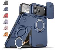 Genérico New Slide Camera Protection Magnetic Stand Phone Case for iPhone17/16/15, with Slide Camera Cover and Rotating Stand, Built-In Magnetic Ring, Anti-Fall, Various Models (Bleu,17 Pro MAX)
