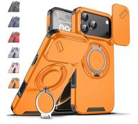 Genérico New Slide Camera Protection Magnetic Stand Phone Case for iPhone17/16/15, with Slide Camera Cover and Rotating Stand, Built-In Magnetic Ring, Anti-Fall, Various Models (Orange,15)