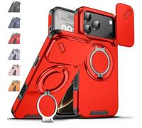 Genérico New Slide Camera Protection Magnetic Stand Phone Case for iPhone17/16/15, with Slide Camera Cover and Rotating Stand, Built-In Magnetic Ring, Anti-Fall, Various Models (Rouge,17)