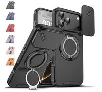Genérico New Slide Camera Protection Magnetic Stand Phone Case for iPhone17/16/15, with Slide Camera Cover and Rotating Stand, Built-In Magnetic Ring, Anti-Fall, Various Models (Noir,15 Plus)