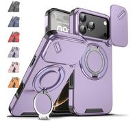 Genérico New Slide Camera Protection Magnetic Stand Phone Case for iPhone17/16/15, with Slide Camera Cover and Rotating Stand, Built-In Magnetic Ring, Anti-Fall, Various Models (Violet,15 Pro MAX)