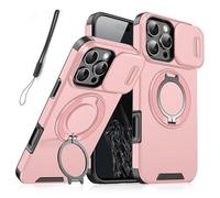 Genérico New Slide Camera Protection Magnetic Stand Phone Case with Rotating Stand and Slide Privacy Camera Cover for iPhone 16/15/14/13/12/11 Pro MAX (for iPhone 16E,Pink)