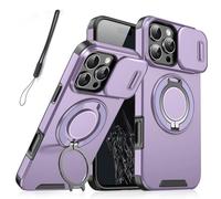 Genérico New Slide Camera Protection Magnetic Stand Phone Case with Rotating Stand and Slide Privacy Camera Cover for iPhone 16/15/14/13/12/11 Pro MAX (for iPhone 16E,Purple)