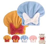 Genérico New Super Absorbent Hair Towel Wrap for Wet Hair, Coral Fleece Soft Quick Dry Hairs Drying Towel with Bow, Microfiber Hairs Drying Towels Wrap, Efficient Soft Absorbent Cap (Yellow+Blue)