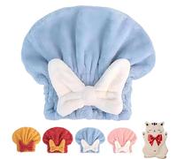 Genérico New Super Absorbent Hair Towel Wrap for Wet Hair, Coral Fleece Soft Quick Dry Hairs Drying Towel with Bow, Microfiber Hairs Drying Towels Wrap, Efficient Soft Absorbent Cap (Blue)
