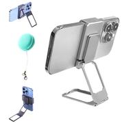 Genérico New Upgraded Back Clip Type 360° Folding Bracket, Adjustable, Foldable, Case-Friendly Phone Stand with Stable Metal Base for Various Smartphones (Silver)