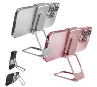 Genérico New Upgraded Back Clip Type 360 Folding Bracket, Back Clip Adjustable Height and Angle Foldable Phone Stand, with Stable Metal Base, for Various of Smartphones (Silver+Rose Gold)