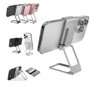 Genérico New Upgraded Back Clip Type 360° Folding Bracket, Back Clip Adjustable Height and Angle Foldable Phone Stand, with Stable Metal Base, Compatible withr All Types Smartphones (Silver)