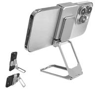 Genérico New Upgraded Back Clip Type 360 Folding Bracket, Back Clip Adjustable Height and Angle Foldable Phone Stand, with Stable Metal Base, for Various of Smartphones (Silver)