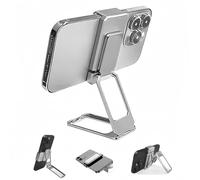 Genérico New Upgraded Back Clip Type 360° Folding Bracket, Back Clip Foldable Phone Holder, Metal 360° Adjustable Cell Phone Stands Compatible with All Types Smartphones (Sliver)