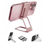 Genérico New Upgraded Back Clip Type 360° Folding Bracket, Back Clip Foldable Phone Holder, Metal 360° Adjustable Cell Phone Stands Compatible with All Types Smartphones (Rose Golden)