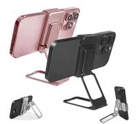 Genérico New Upgraded Back Clip Type 360 Folding Bracket, Back Clip Foldable Phone Holder, Metal Double Ring Square Phone Holder, for Various of Smartphones (Black+Pink,2 Pcs)