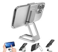 Genérico New Upgraded Back Clip Type 360° Folding Bracket, Metal Double Ring Square Phone Holder, Back Clip Foldable Phone Holder, Adjustable Height and Angle, with All Types Smartphones (Silver)