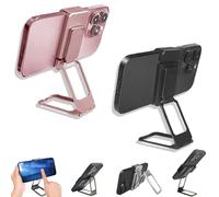 Genérico New Upgraded Back Clip Type 360° Folding Bracket, Metal Double Ring Square Phone Holder, Back Clip Foldable Phone Holder, Adjustable Height and Angle, with All Types Smartphones (Black+Pink)