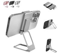 Genérico New Upgraded Back Clip Type 360 Folding Bracket, Metal Double Ring Square Phone Holder, Back Clip Foldable Phone Holder, 3-Stage Designs Built-in Magnetic Plates, for Phones (Silver)