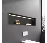 Genérico Nicho de Ducha con luz LED - Estante de Pared de Acero Inoxidable Impermeable, no Requiere Azulejos, diseño Empotrado para Almacenamiento de baño DIY, Negro, 32x12.5x72cm, solución de ilumin