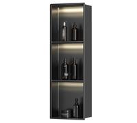 Genérico Nicho de Ducha Empotrado de Acero Inoxidable, Resistente al Agua, para baño, con luz LED, Inserto de Pared Negro Mate para Almacenamiento en el baño, no Requiere Azulejos.